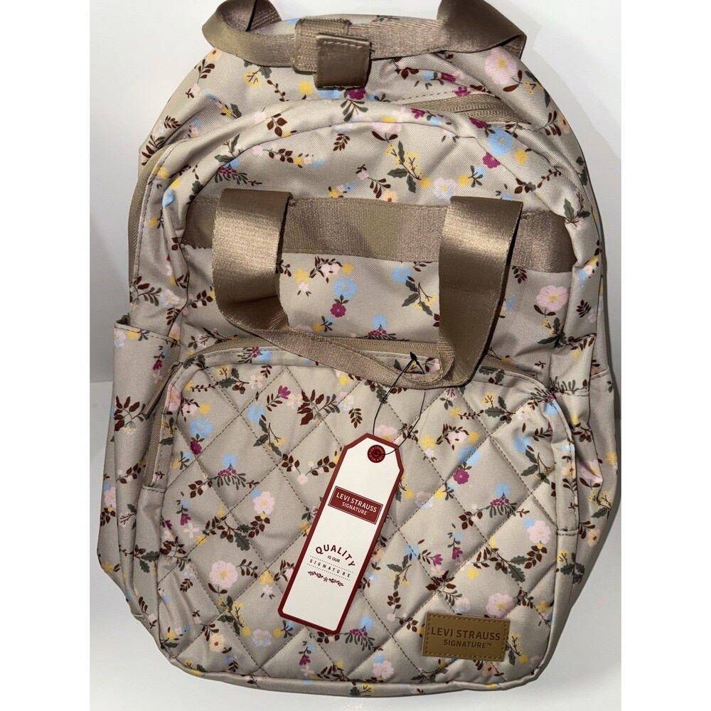 Levi Strauss Signature Floral Quilted Backpack 15” Laptop Sleeve Cement NWT